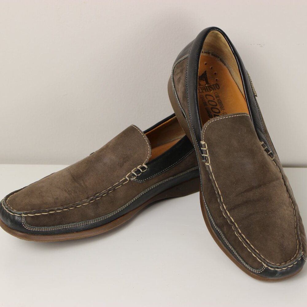 Mephisto Cool-Air Loafers Men's 12 Nubuck Leather Brown Black Slip On Shoes